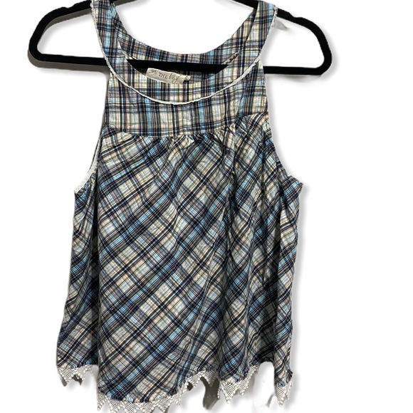Free People Tops - Free people plaid tank crochet detail size small